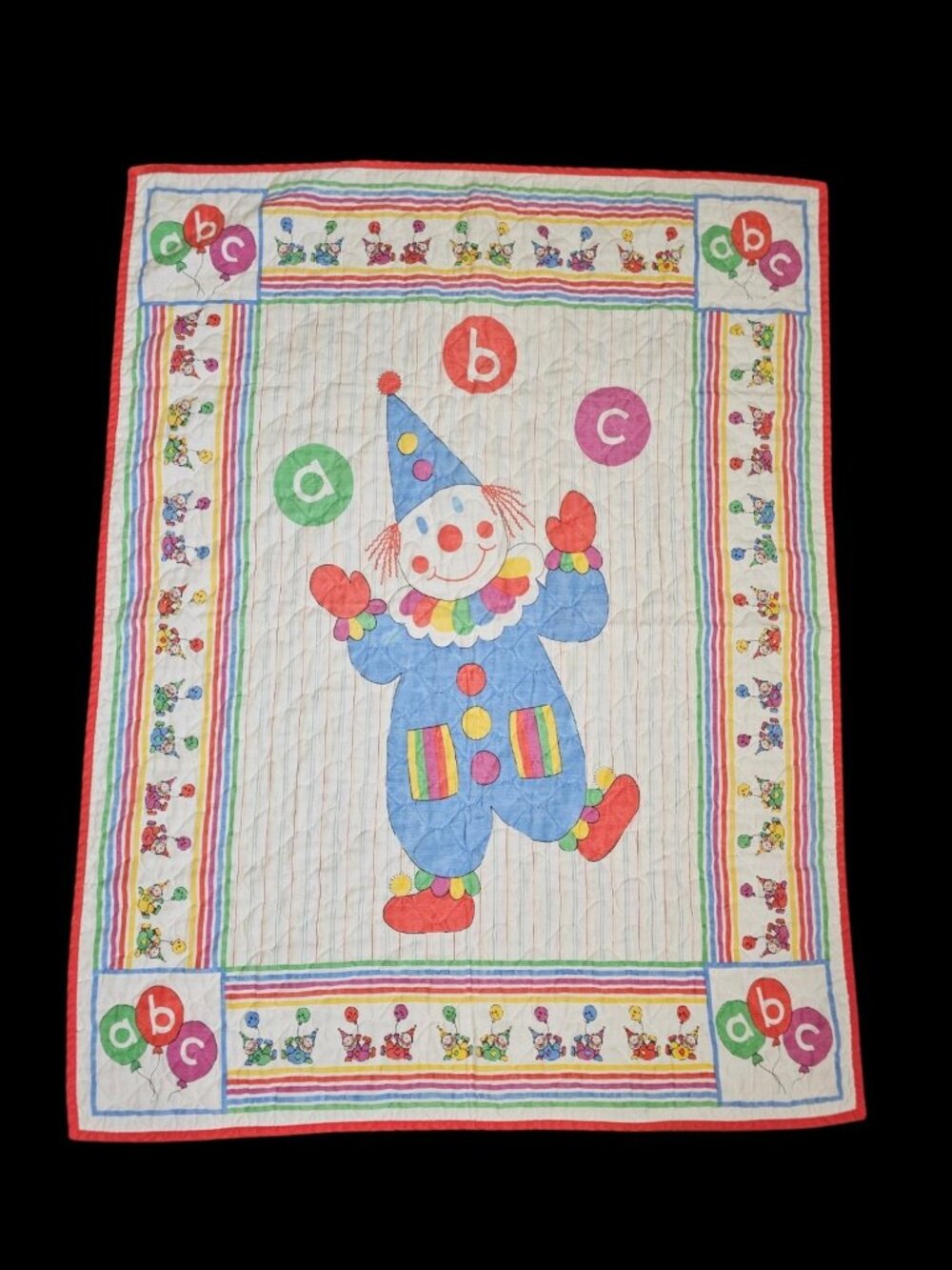 VTG Baby Quilt Blanket Circus Clown Juggling ABCs Multi-color 33‎ X 43 In